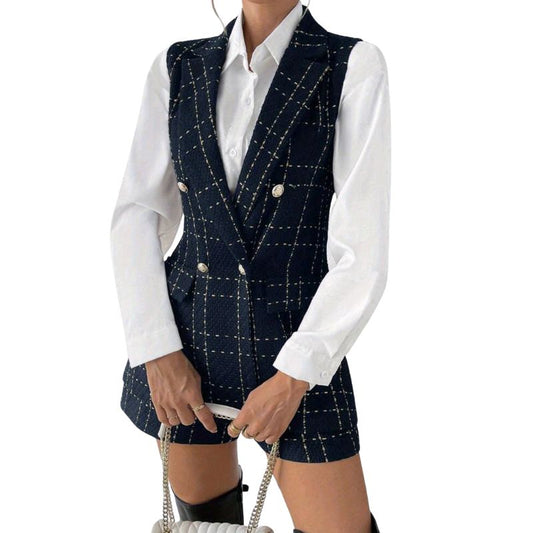 Women's Plaid Vest and Shorts Set