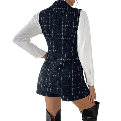 Women's Plaid Vest and Shorts Set