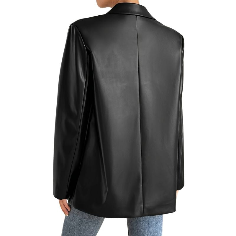 Women's Faux Leather Blazer with Pockets