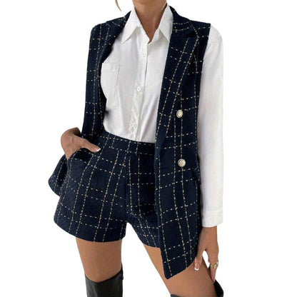 Women's Plaid Vest and Shorts Set