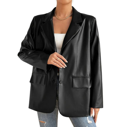 Women's Faux Leather Blazer with Pockets