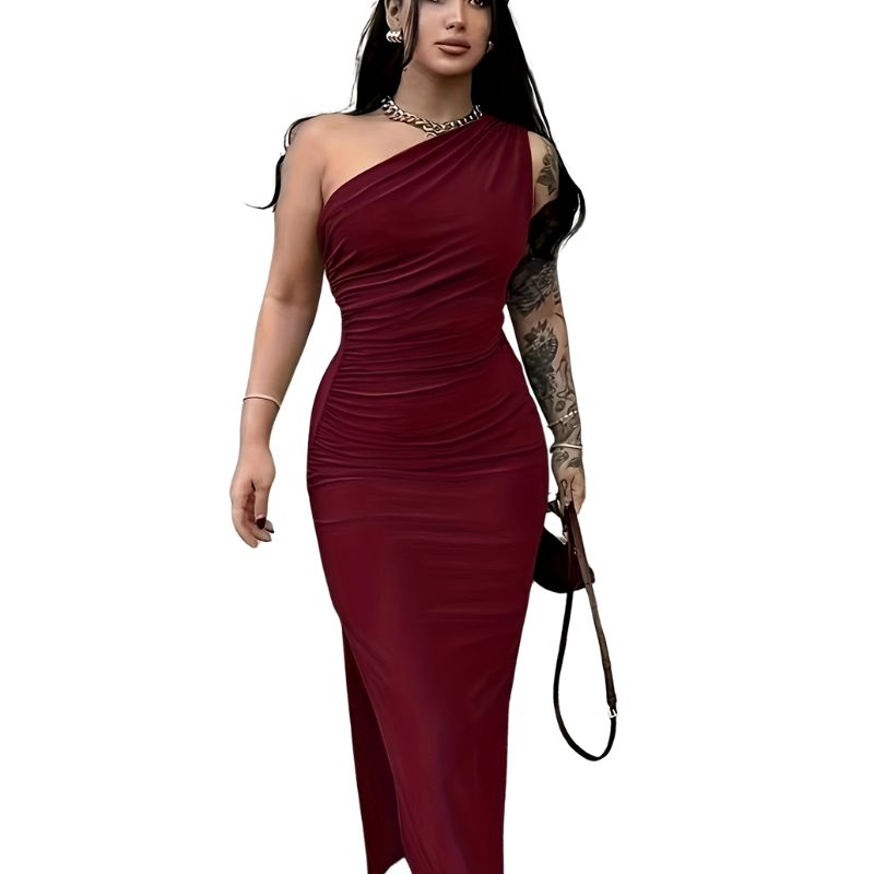 Women's One-Shoulder Asymmetrical Bodycon Dress