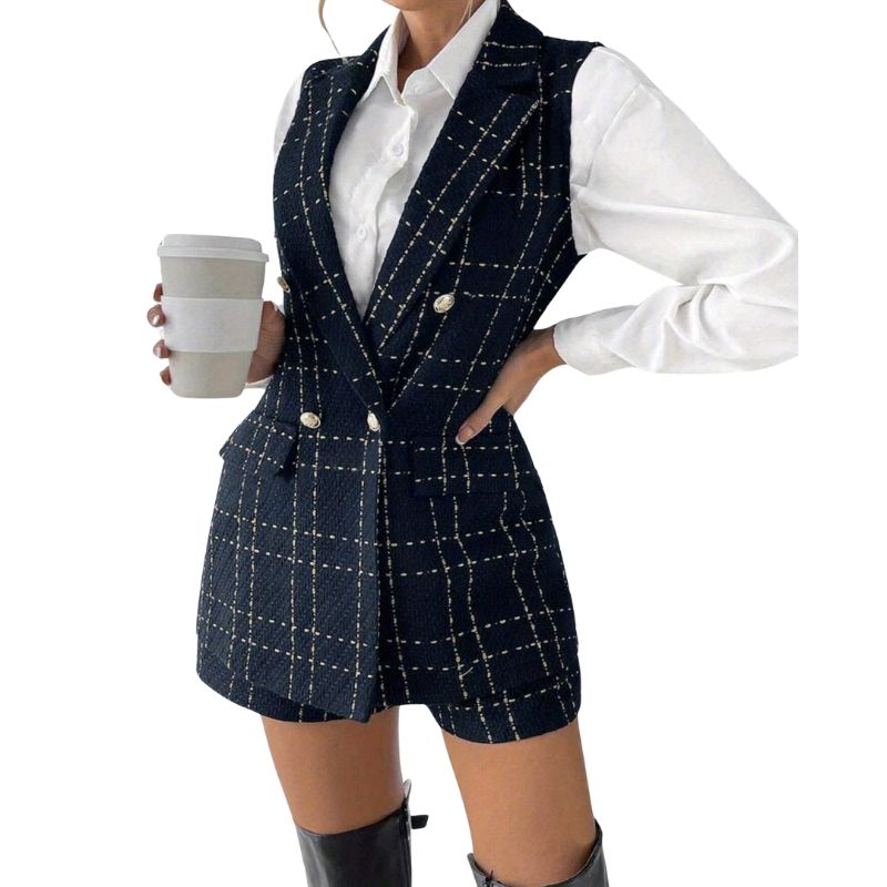 Women's Plaid Vest and Shorts Set