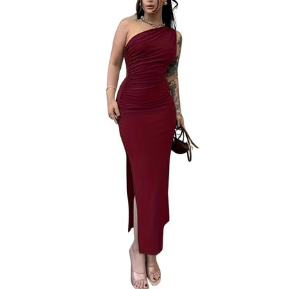 Women's One-Shoulder Asymmetrical Bodycon Dress