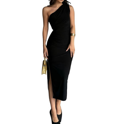 Women's One-Shoulder Asymmetrical Bodycon Dress