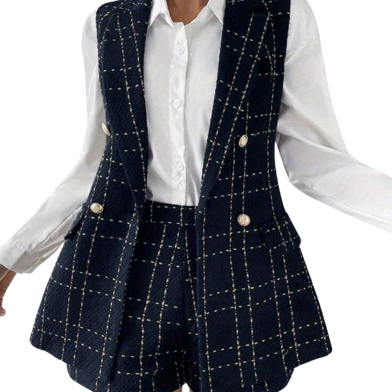 Women's Plaid Vest and Shorts Set