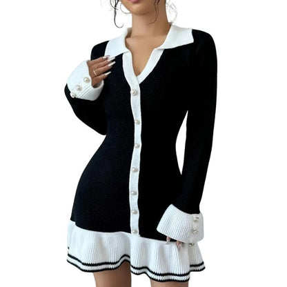 Women's V-Neck Knit Sweater Dress