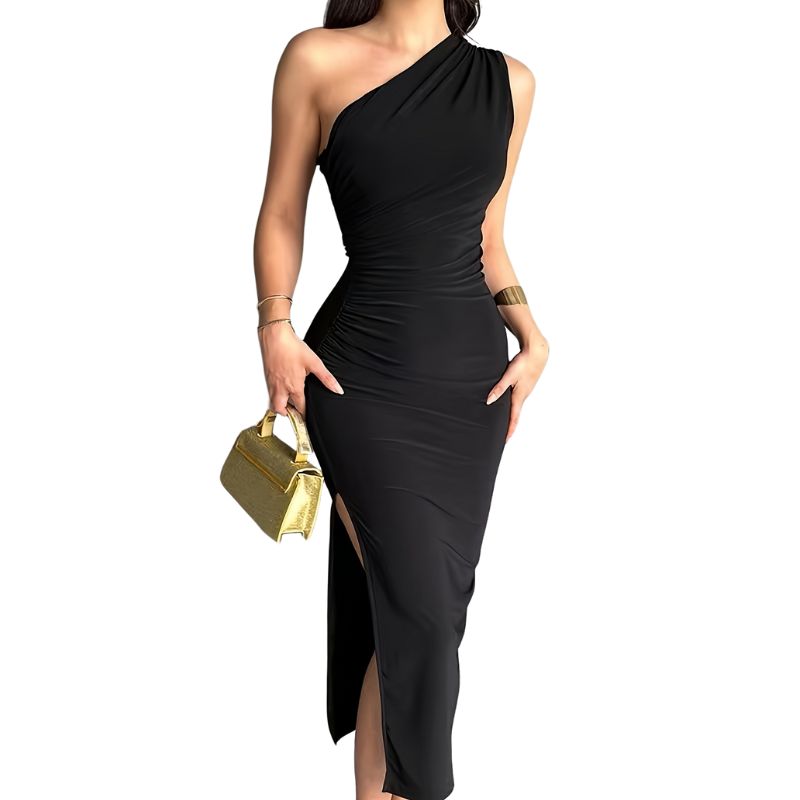 Women's One-Shoulder Asymmetrical Bodycon Dress