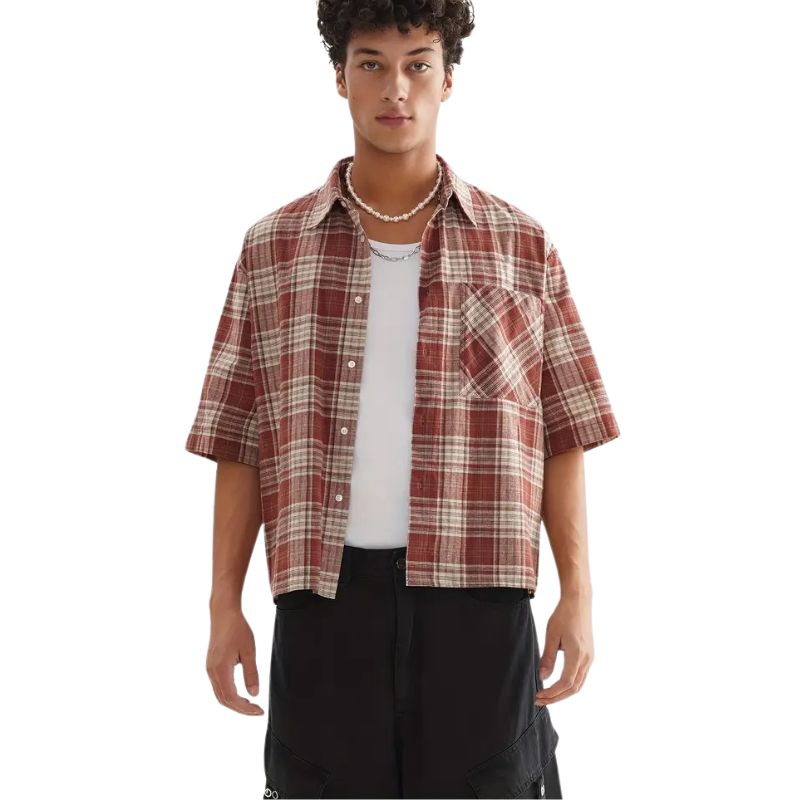 Men's Plaid Short Sleeve Button-Up Shirt